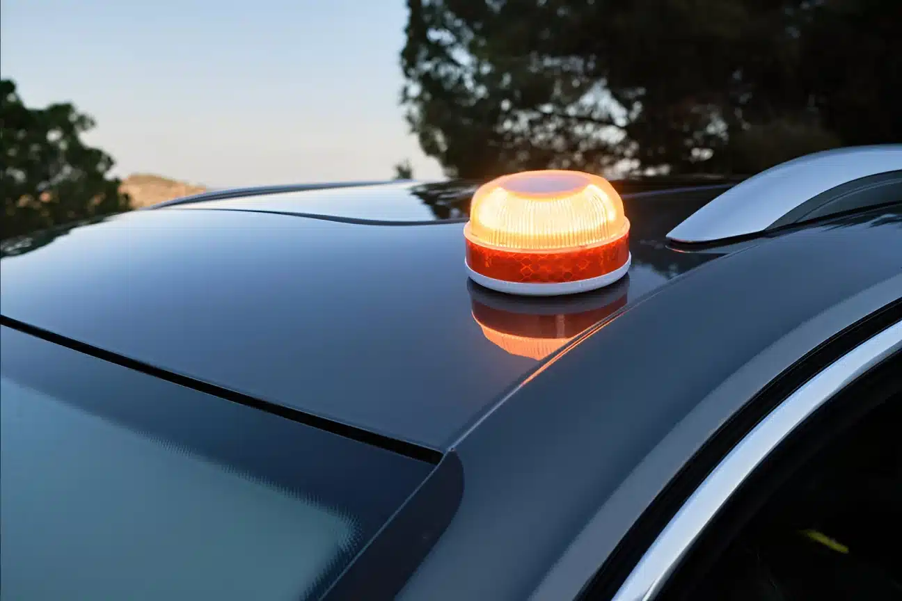 Luz V16 en el techo de un coche